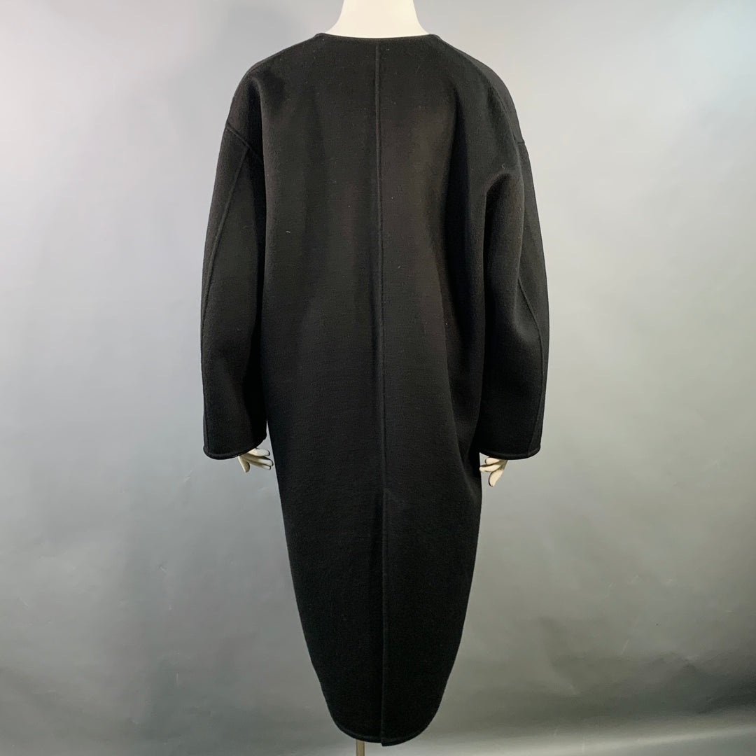 TOTEME Size L Black Wool Cashmere V-Neck Clasp Coat
