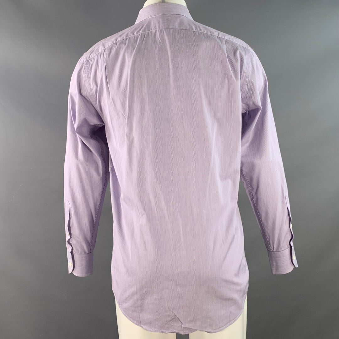 RALPH LAUREN Size M Purple White Stripe Cotton Curved Cutaway Long Sleeve Shirt