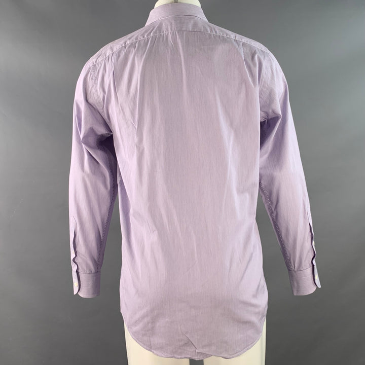 RALPH LAUREN Size M Purple White Stripe Cotton Curved Cutaway Long Sleeve Shirt