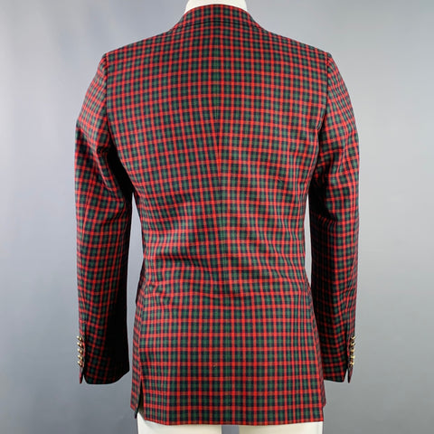 GUCCI Size 36 Regular Red Green Navy Plaid Wool Cashmere Sport Coat