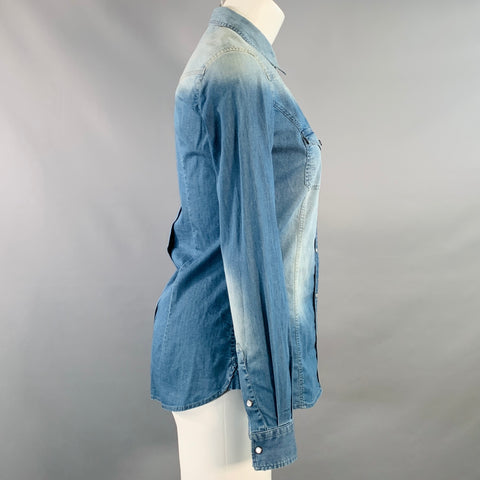 DOLCE & GABBANA Size 4 Blue Chambray Washed Snaps Western Shirt