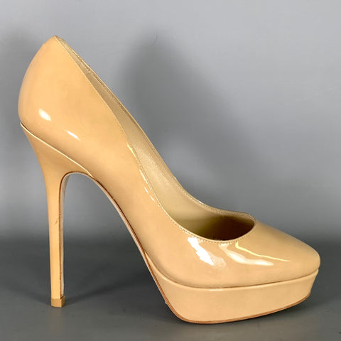 JIMMY CHOO Size 6 Tan Nude Patent Leather Stiletto Pumps