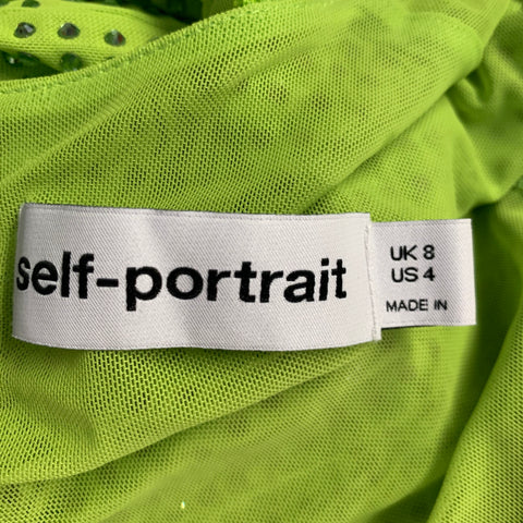 SELF-PORTRAIT Size 4 Neon Green Polyester Blend Rhinestones Long Cocktail Dress