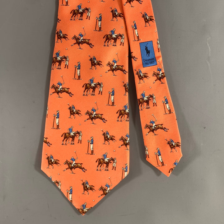 DOCUMENT Orange base with Horses Silk Tie