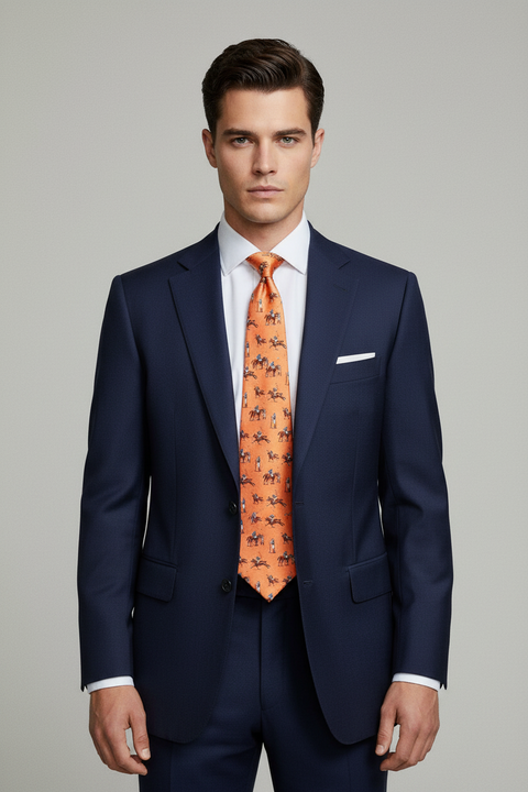 DOCUMENT Orange base with Horses Silk Tie