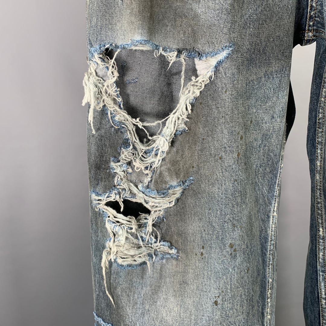 BALENCIAGA SS23 Size XS -Super Destroyed- Blue Grey Denim Drop Crotch Jeans
