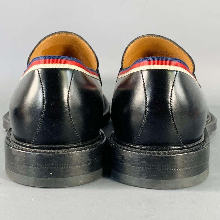 GUCCI Size 10.5 Black Red Blue Contrast Trim Leather Penny Loafers