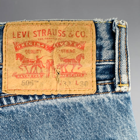 LEVI STRAUSS Size 32 Blue Distressed Cotton Straight Five Pockets Jeans