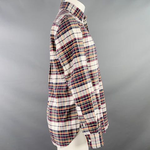 GITMAN BROS VINTAGE Size M White Navy Red Plaid Button Down Collar One Pocket Long Sleeve Shirt