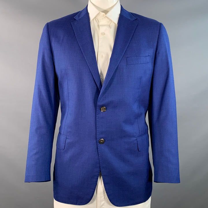HICKEY FREEMAN Size 44 Regular Blue Wool Silk Notch Lapel Sport Coat