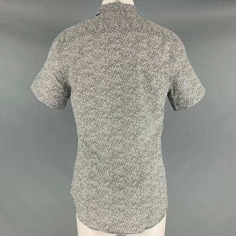 PRADA Size M Black White Print Cotton Button Up Short Sleeve Shirt