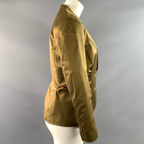 ETRO Size 8 Gold Cotton & Viscose Ruched Notch Lapel Jacket Indoor Blazer