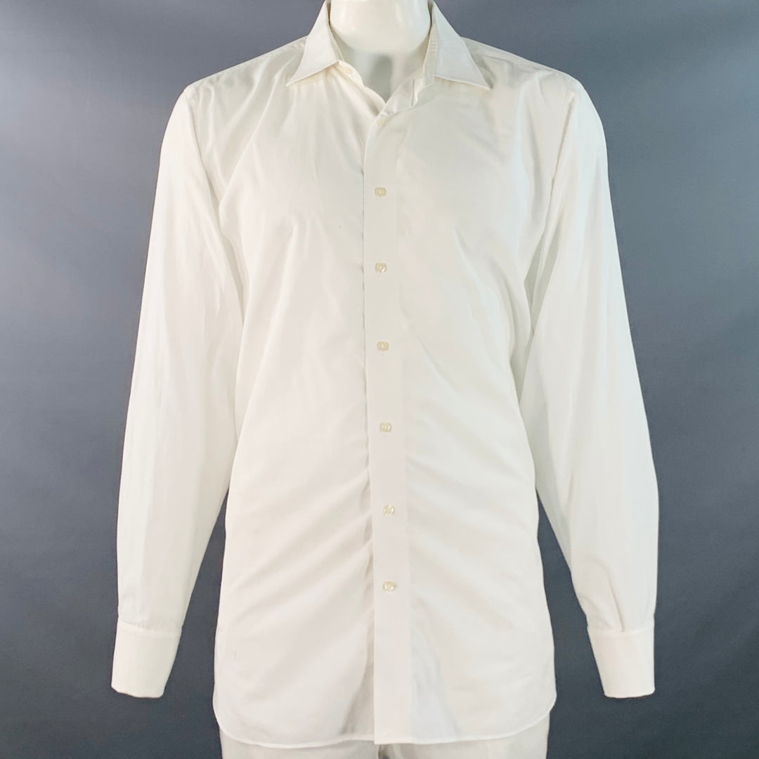 SAKS FIFTH AVENUE Size XXXL White Cotton Spread Collar Slim Fit Long Sleeve  Shirt