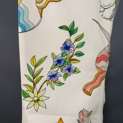 CASABLANCA Size 34 Ping Pong Fleurie White Multi Color Floral Cotton Flared Jean Cut Casual Pants