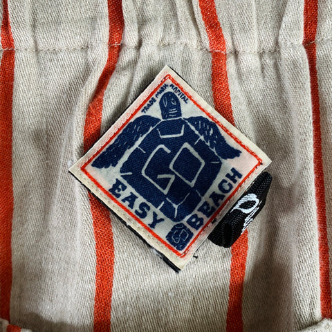 KAPITAL Size M -Easy Beach Go- Beige Orange Stripe Linen Cotton Drop Crotch Casual Pants