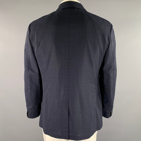 SALVATORE FERRAGAMO Size 44 Navy Plaid Wool Blend Notch Lapel Sport Coat