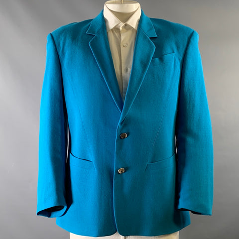 THIERRY MUGLER Taille L Aqua Laine Tissée Revers Cranté Veste de Sport