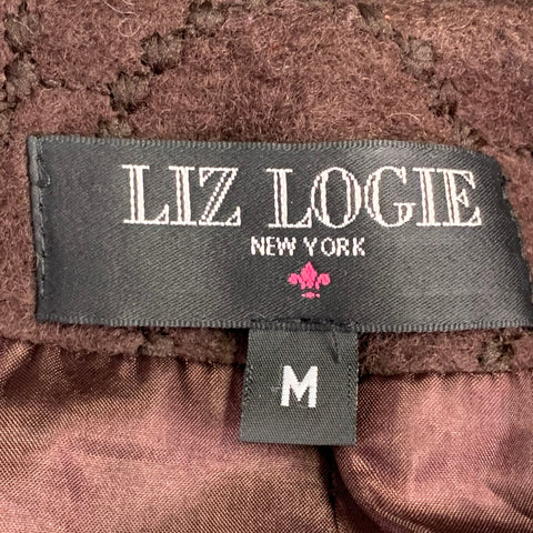 LIZ LOGIE Size 6 Brown Wool Blend Embroidered Circles Raglan Jacket