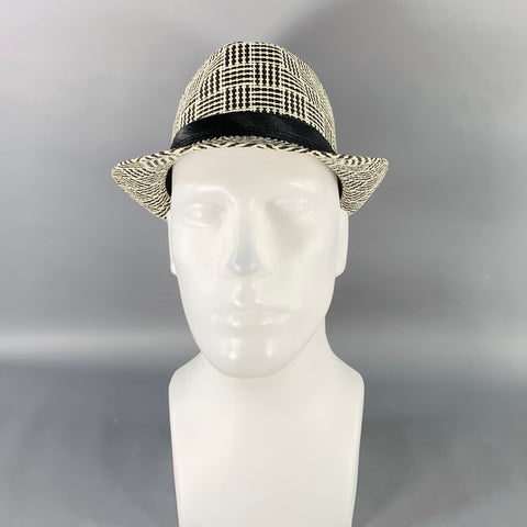 Chapeau Fedora en papier tressé noir et blanc VINTAGE