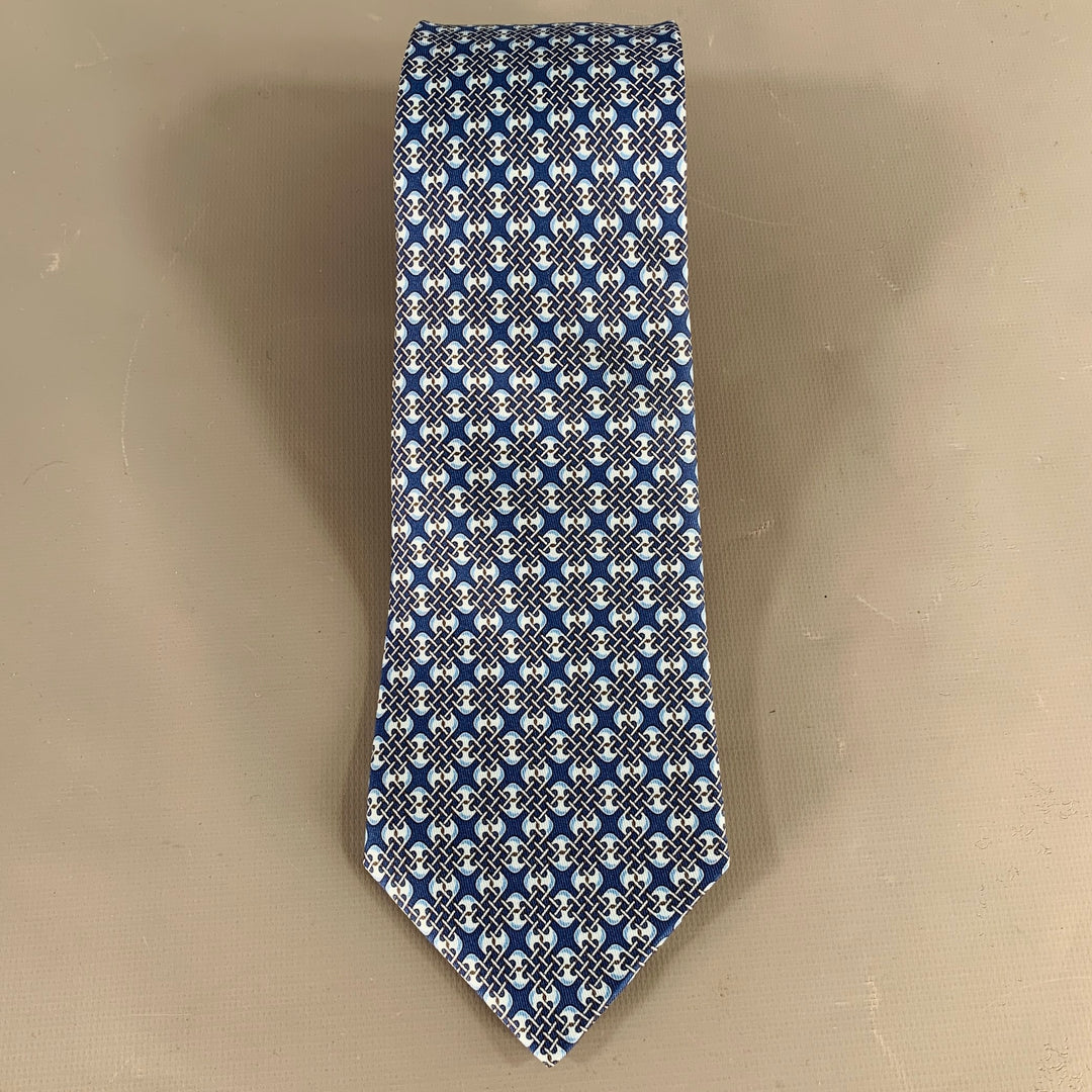 HERMES Blue Light Blue Abstract Silk Tie