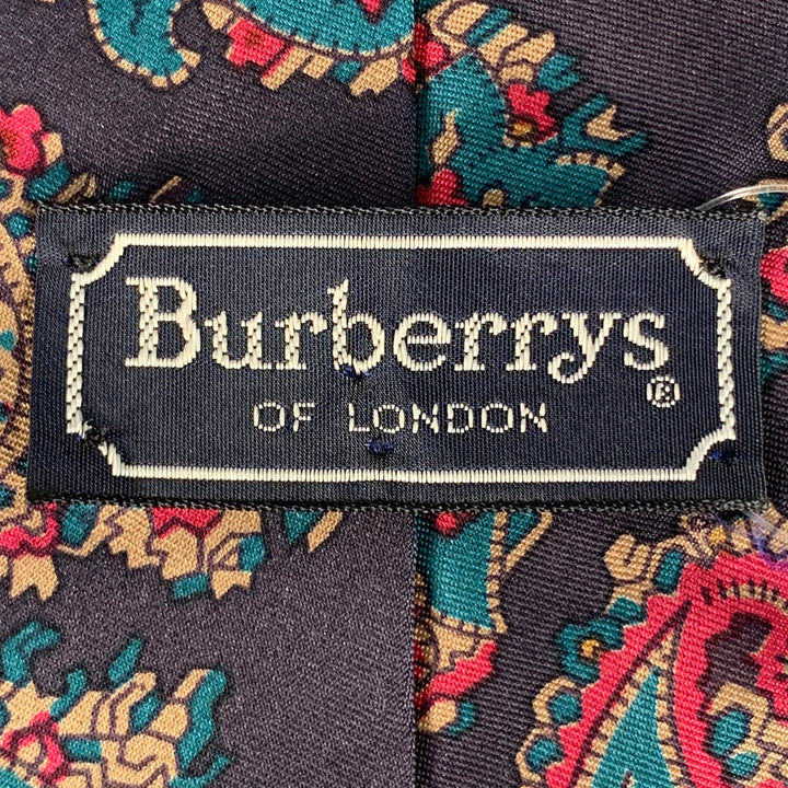 BURBERRYS Vintage Navy Teal Pink Paisley Silk Twill Tie