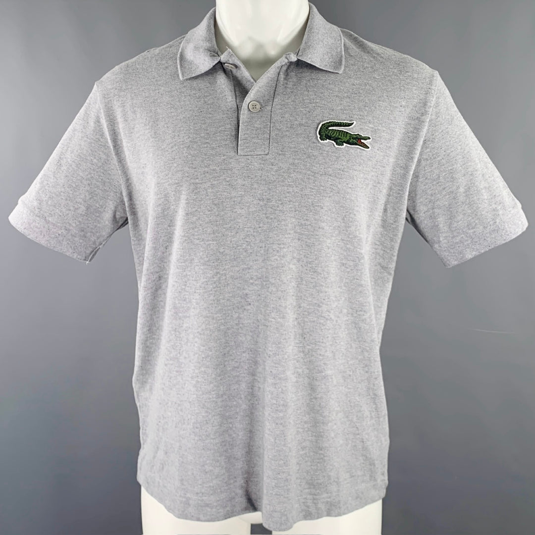 LACOSTE Size M Grey Cotton Loose Fit Large Patch Polo