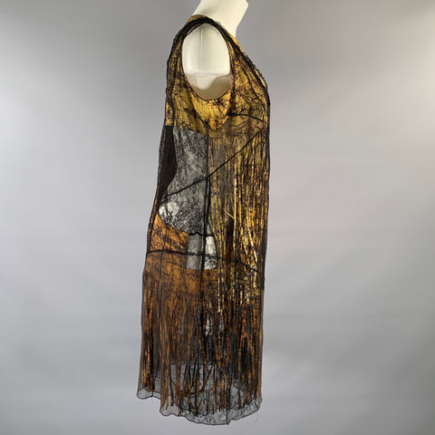 BOTTEGA VENETA Size M Yellow Black Silk Blend Knee-Length Dress