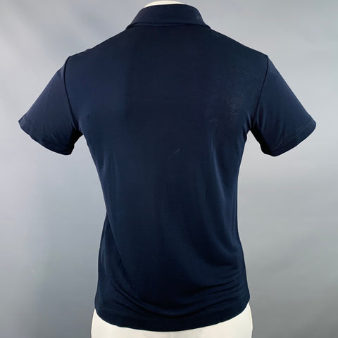 DANIEL CLEARY Size L Navy Rayon Jersey Pointed Collar Short Sleeve Shirt