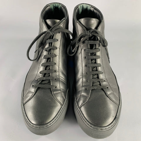 COMMON PROJECTS Size 10 Black Leather High Top Sneakers