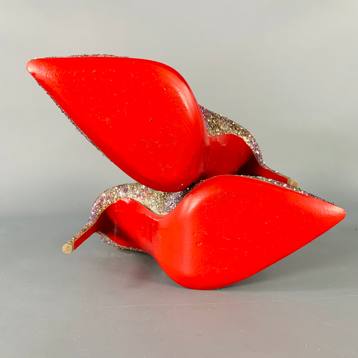 CHRISTIAN LOUBOUTIN Size 4.5 Silver Pink Glitter Stiletto Pumps