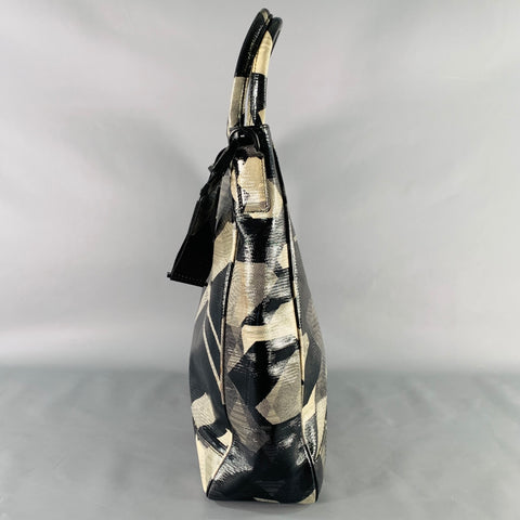 EMPORIO ARMANI Size Black Grey Beige Print Leather Tote Bag