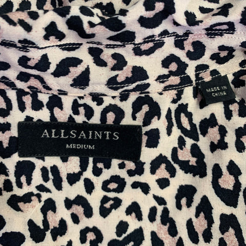 ALLSAINTS Size M Beige Black Animal Print Viscose Camp Short Sleeve Shirt