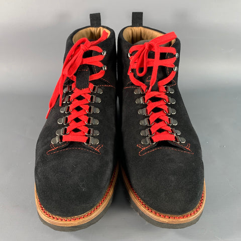 PAUL STUART Size 12 Black Red Textured Leather Lace Up Boots