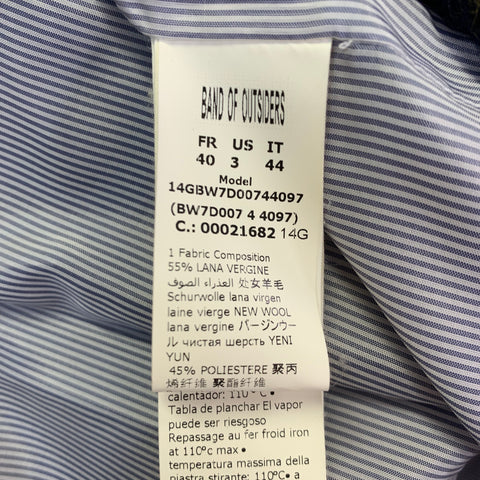 BAND OF OUTSIDERS Size S Blue Tan Wool Blend Plaid Rabbit Fur Collar Coat