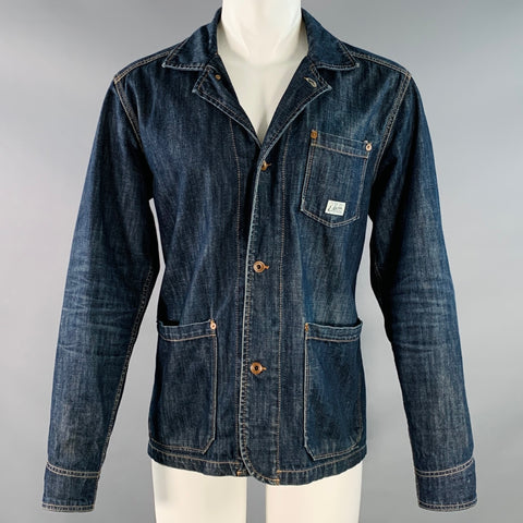 EDWIN Size M Navy Cotton Denim  Patch Pockets Chore Jacket
