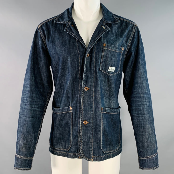 EDWIN Size M Navy Cotton Denim  Patch Pockets Chore Jacket