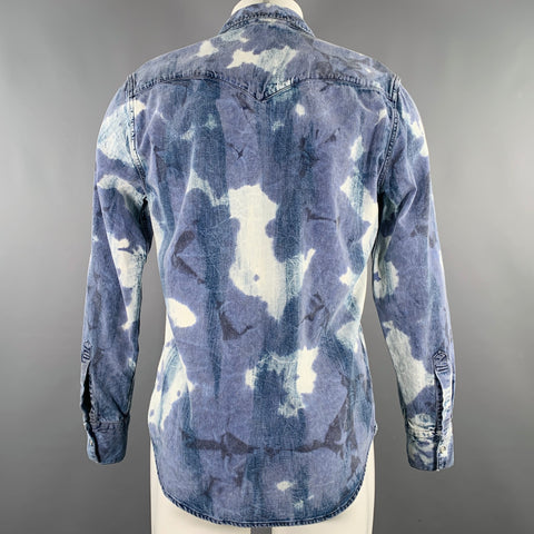 LEVI STRAUSS Size S Blue White Distressed Twill Western Long Sleeve Shirt