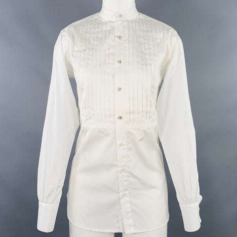 RALPH LAUREN Size 4 White Cotton Pleated Collarless Dress Top