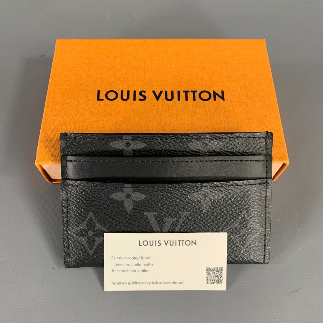 LOUIS VUITTON Black Grey M62170 Logo Lambskin Wallet