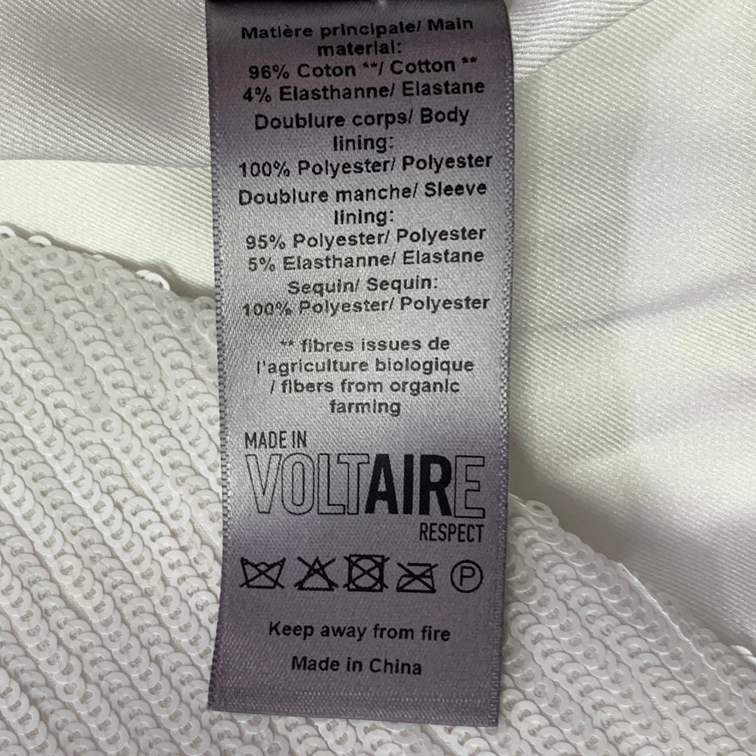 ZADIG & VOLTAIRE Size S Vive White Cotton Blend Sequined Shawl Collar Jacket Blazer