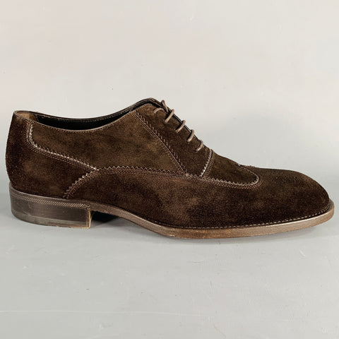 GIORGIO ARMANI Size 8 Brown Textured Suede Wingtip Lace-Up Shoes