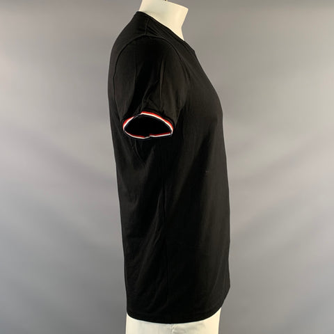 MONCLER Size L Black Cotton Blend V Neck T Shirt