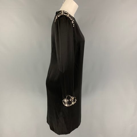 GIORGIO ARMANI Size 6 Black Silk Beaded Asymmetrical Dress