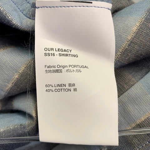 OUR LEGACY Size L Blue Grey Plaid Cotton Button Up Long Sleeve Shirt