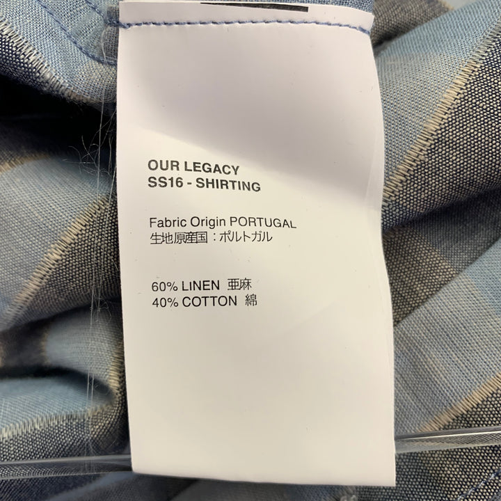 OUR LEGACY Size L Blue Grey Plaid Cotton Button Up Long Sleeve Shirt