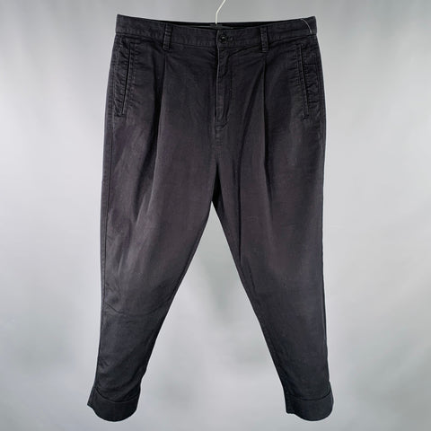 HELMUT LANG Size 32 Black Twill Cotton Blend Pleated Casual Pants