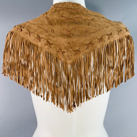 J RAANI Size M Scarf Camel Fringe Suede Tie Belt