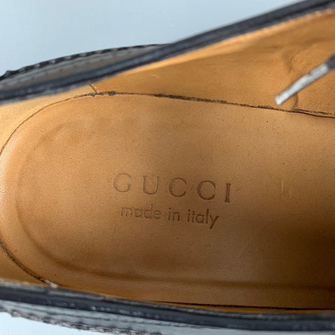 GUCCI Size 9.5 Black Perforated Leather Oxford Cap Toe Lace Up Shoes