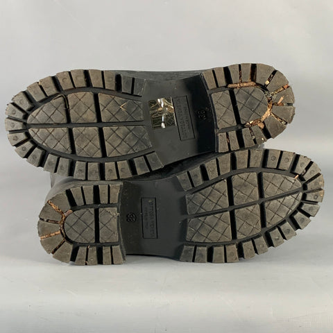 BOTTEGA VENETA Taille 8 Bottes de Pluie en Caoutchouc Noir Tressé Intrecciato