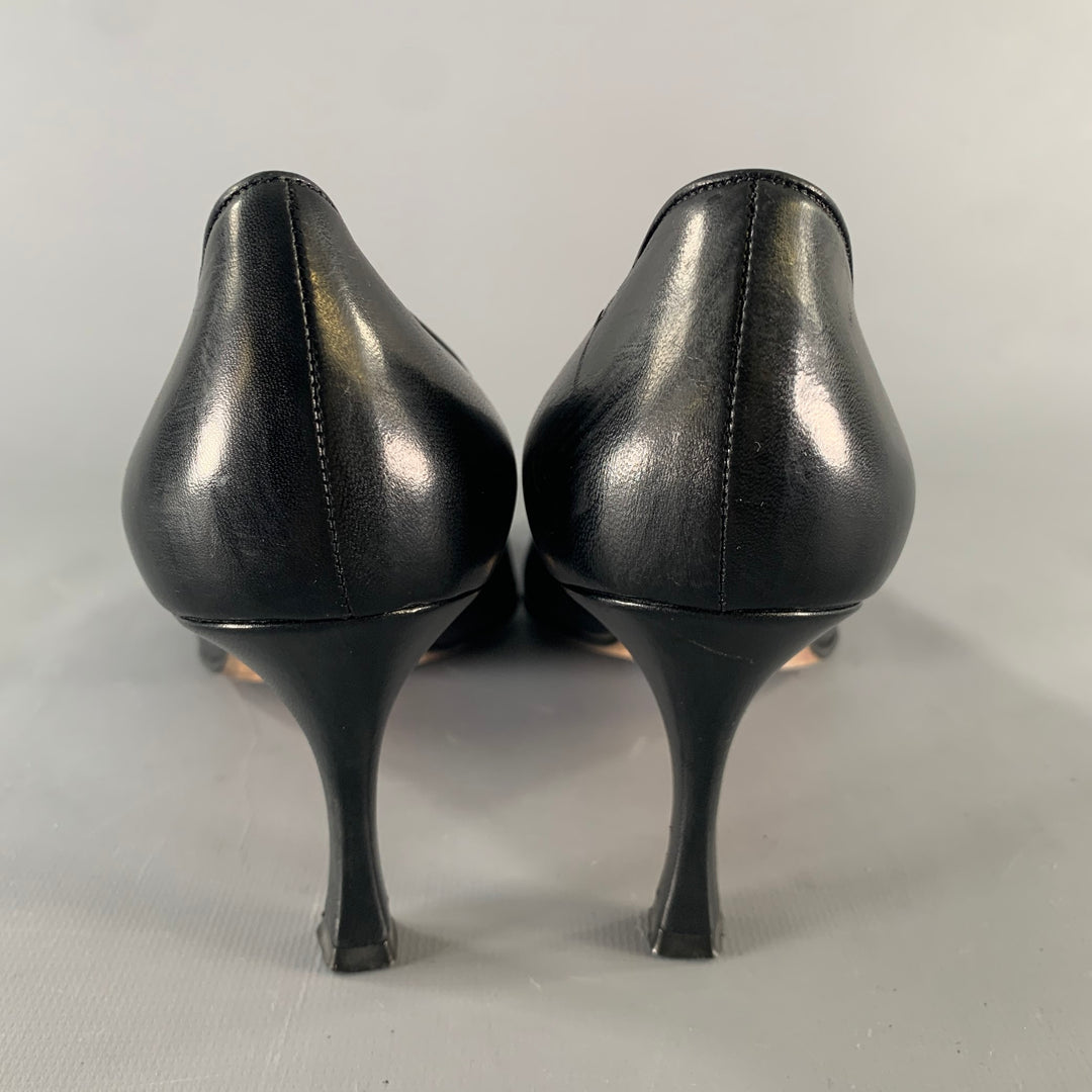 MANOLO BLAHNIK Size 7 Black Leather Pointed Toe Pumps